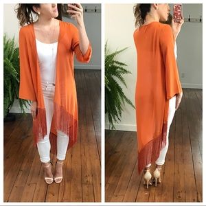 Orange Rust Tassle Kimono NWT